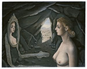 Paul Delvaux. Mujer ante el espejo. 1936. Óleo sobre lienzo. 71 x 91,5 cm. Museo Thyssen-Bornemisza.