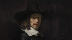 Rembrandt. Retrato de un caballero con sombrero y guantes. h. 1656-58. Washington, National Gallery oj Art, Widener Collection.