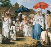 Agostino Brunias. Mercado de ropa, Santo Domingo, hacia 1775. Óleo sobre lienzo.  49,6 x 64,8 cm. Colección Carmen Thyssen.