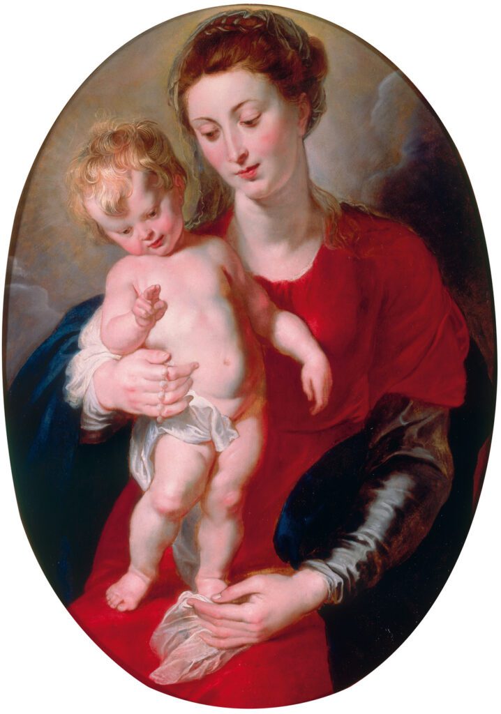 Peter Paul Rubens (Siegen, Westfalia, 1577 – Amberes, 1640). 'La Virgen sosteniendo un rosario con el Niño Jesús de pie bendiciendo', ca. 1610 – 1615. Óleo sobre tabla, 91.4 x 64.8 cm. Inv. 10926. Colección Pérez Simón. Cortesía Sotheby’s, Nueva York.