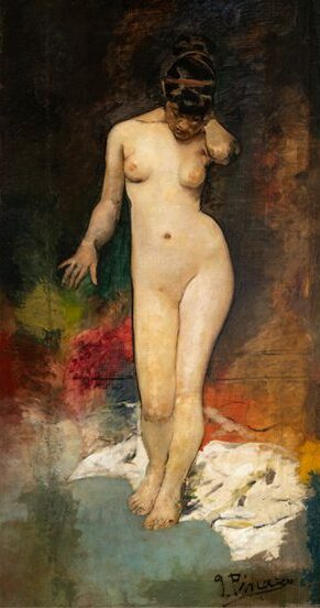 Ignacio Pinazo. Desnudo de frente, c.1879-1880. Óleo sobre lienzo, 183 x 99 cm. Museo Nacional de Cerámica “González Martí".