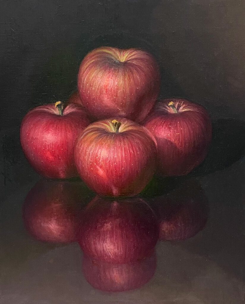 Joan Tarrés Féniz. 'MANZANAS'. Óleo/tela, 46 × 38 cm.